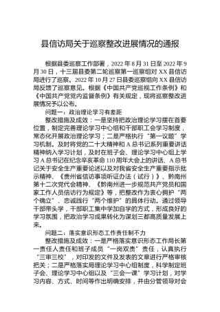 县信访局关于巡察整改进展情况的通报(20230412)