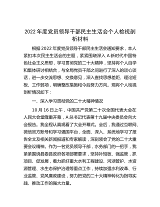 2022年度民主生活会个人检视剖析5700字