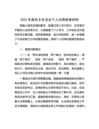 2022年度民主生活会个人对照检查材料4800字