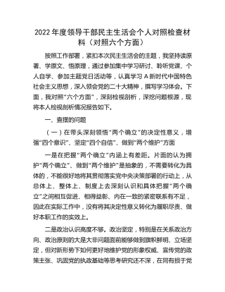 2022年度民主生活会个人对照检查材料（5700字）