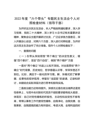 2022年度民主生活会个人对照检查材料（5100字）