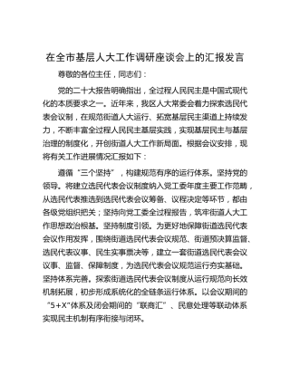 在全市基层人大工作调研座谈会上的汇报发言(1)