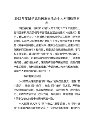 2022年度民主生活会个人对照检查4100字