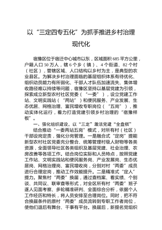以“三定四专五化”为抓手推进乡村治理现代化