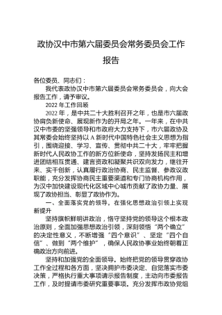 政协汉中市委员会常务委员会工作报告(20230221)