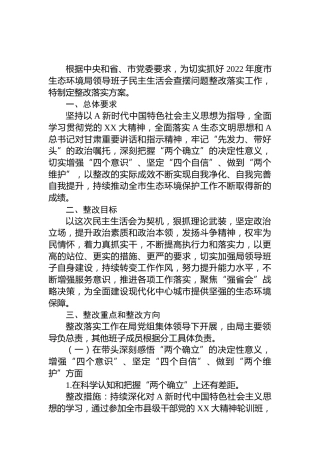 2022年度民主生活会查摆问题整改方案（生态环境3100字）
