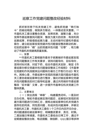 巡察工作党建问题整改经验3800字