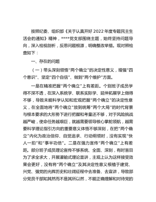 2022年度民主生活会班子对照检查4400字