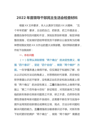 2022年度领导干部民主生活会检查材料 (2)