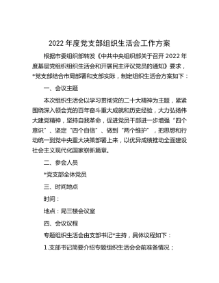 2022年度党支部组织生活会工作方案 (2)