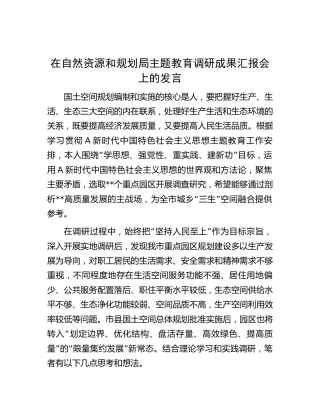 在自然资源规划系统主题教育调研成果汇报会上的发言