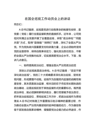 在国企巡视工作动员会上的讲话（公司巡察）