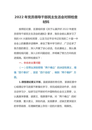 2022年党员领导干部民主生活会对照检查材料 (2)