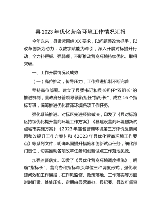 县2023年优化营商环境工作总结汇报