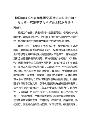 指导组组长在公司主题教育中心组学习研讨会上的点评讲话