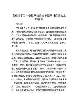 中心组网络安全专题研讨交流会上的发言