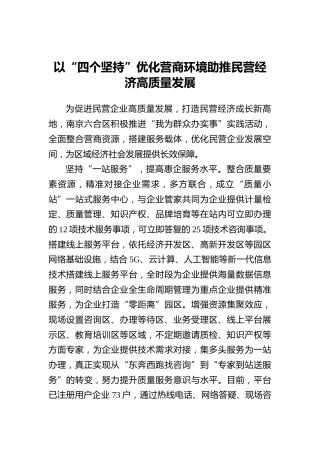 优化营商环境助推民营经济高质量发展汇报发言