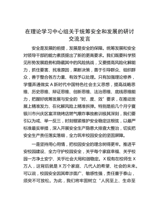 中心组关于统筹安全和发展的研讨交流发言（学校）