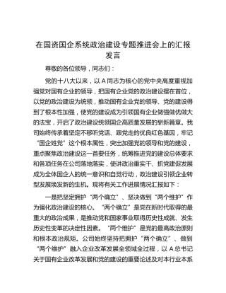 在国资国企系统政治建设专题推进会上的汇报发言（公司）
