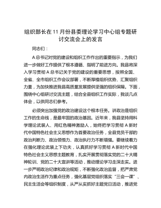 组织部长在11月份中心组专题研讨交流会上的发言