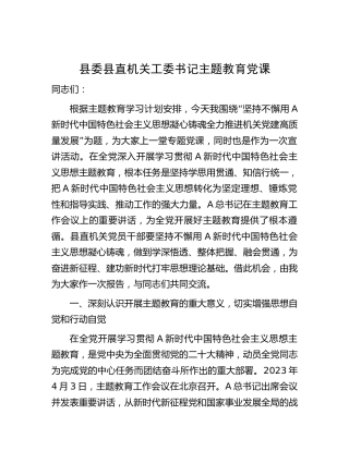 主题教育党课：坚持不懈用思想凝心铸魂 全力推进机关党建高质量发展（机关工委1万字）