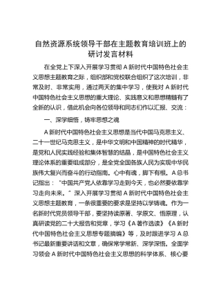 自然资源系统主题教育培训班上的研讨发言材料