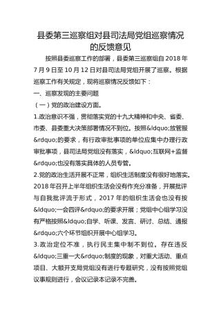 巡察组对县司法局巡察情况的反馈意见