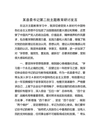 县委书记第二批主题教育研讨发言(1)