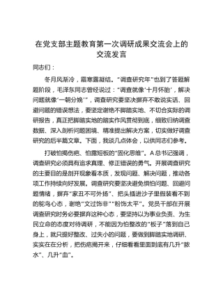在党支部主题教育第一次调研成果交流会上的交流发言