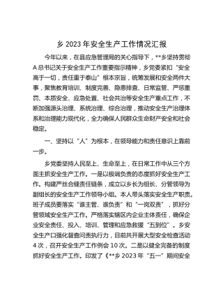 乡镇2023年安全生产工作总结汇报