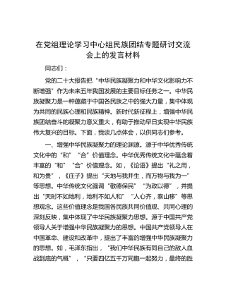 中心组民族团结专题研讨交流会上的发言材料