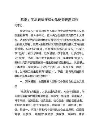 主题教育党课：学思践悟守初心 砥砺奋进新征程