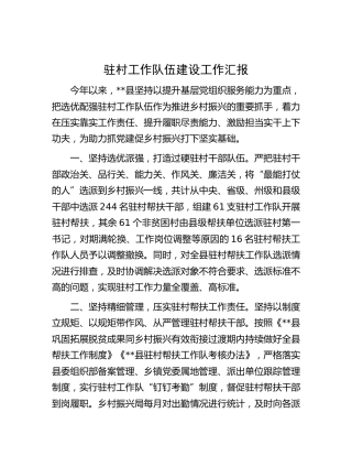 驻村工作队伍建设工作汇报