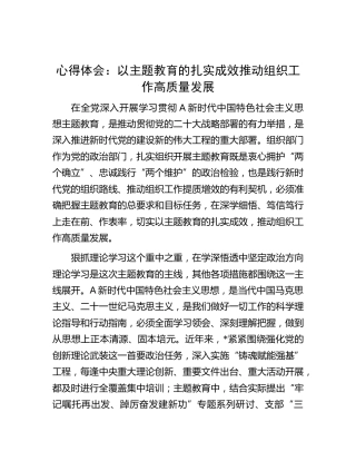 主题教育心得发言：以主题教育的扎实成效推动组织工作高质量发展