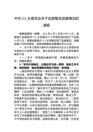 乡委员会关于巡察整改进展情况的通报(20230328)