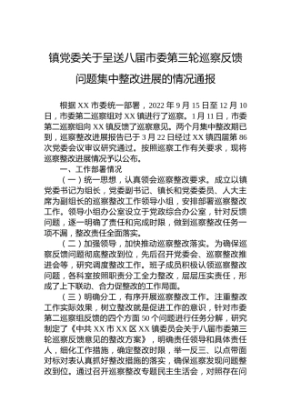 镇党委关于巡察反馈问题集中整改进展的情况通报（20230509）