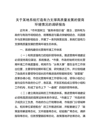 系统打造有力支撑高质量发展的营商环境情况的调研报告