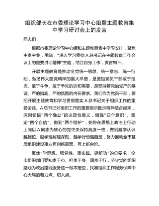 组织部长在中心组暨主题教育集中学习研讨会上的研讨发言