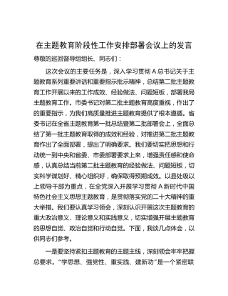 在主题教育阶段性工作安排部署会议上的发言1700字