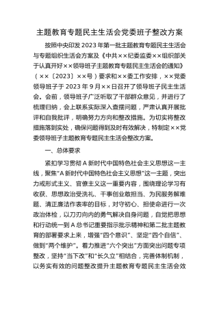 主题教育专题民主生活会班子整改方案3600字