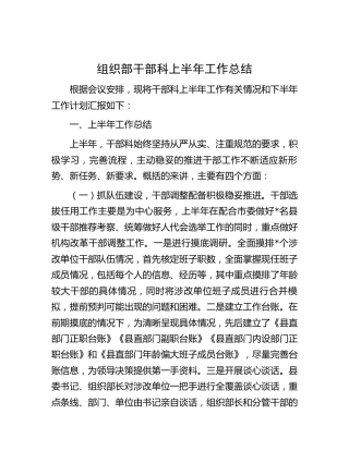 组织部干部科上半年工作总结