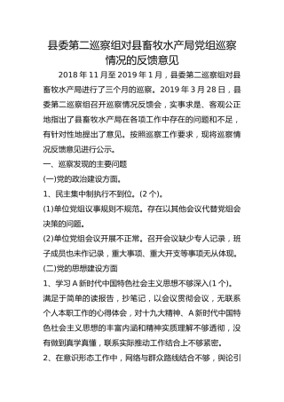 巡察组对县畜牧水产局巡察情况的反馈意见