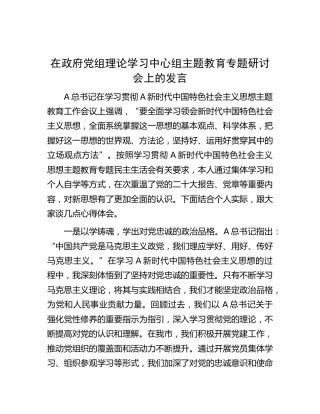 在政府中心组主题教育专题研讨会上的发言