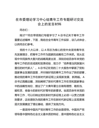 中心组青年工作专题研讨交流会上的发言