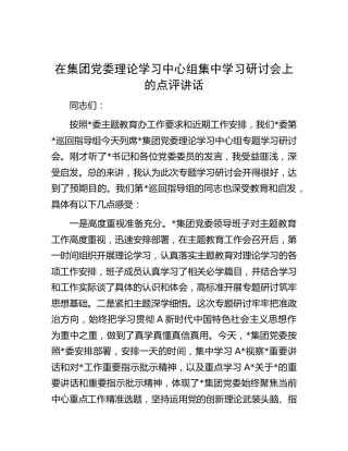 指导组在主题教育中心组集中学习研讨会上的点评讲话(1)