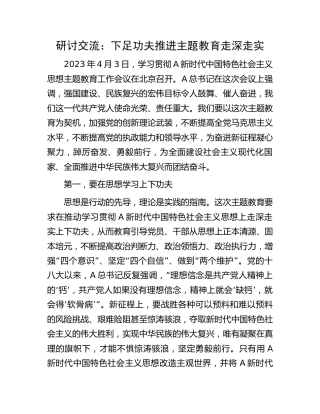 研讨发言：下足功夫 推进主题教育走深走实2900字