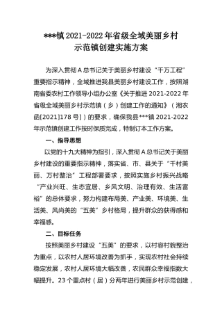 乡镇省级全域美丽乡村示范创建实施方案