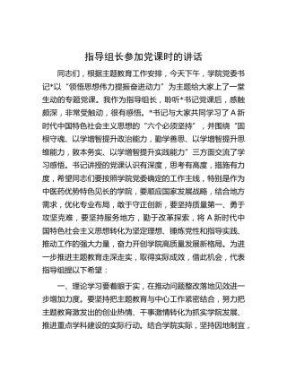 指导组长参加主题教育党课时的讲话