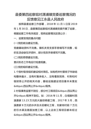 巡察组对潇浦镇党委巡察情况的反馈意见