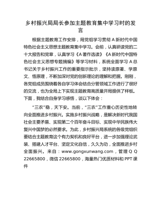乡村振兴系统领导参加主题教育集中学习研讨发言1500字